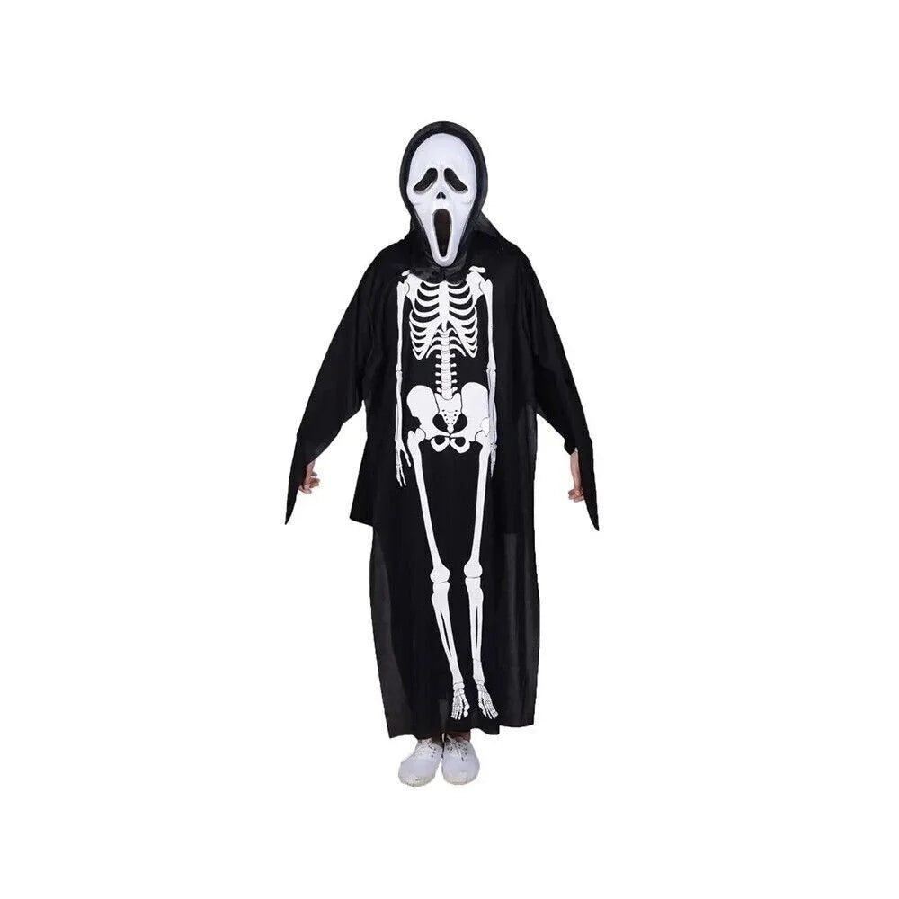 Skelett Kostüm Damen & Kinder Halloween Jumpsuit Cosplay Karneval Verkleidung