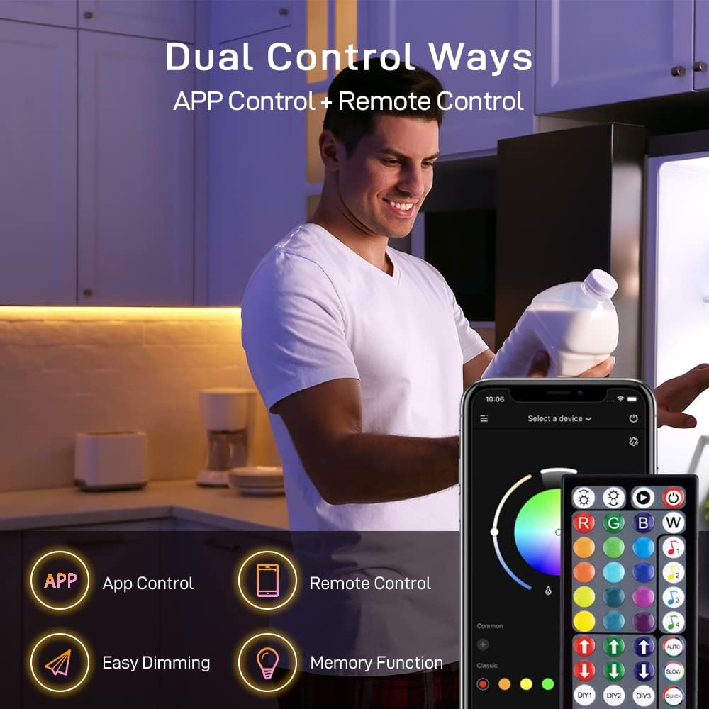 LED Strip 40m RGB – Bluetooth LED Streifen mit App & Fernbedienung, Musik Sync, 16 Mio. Farben, Timer