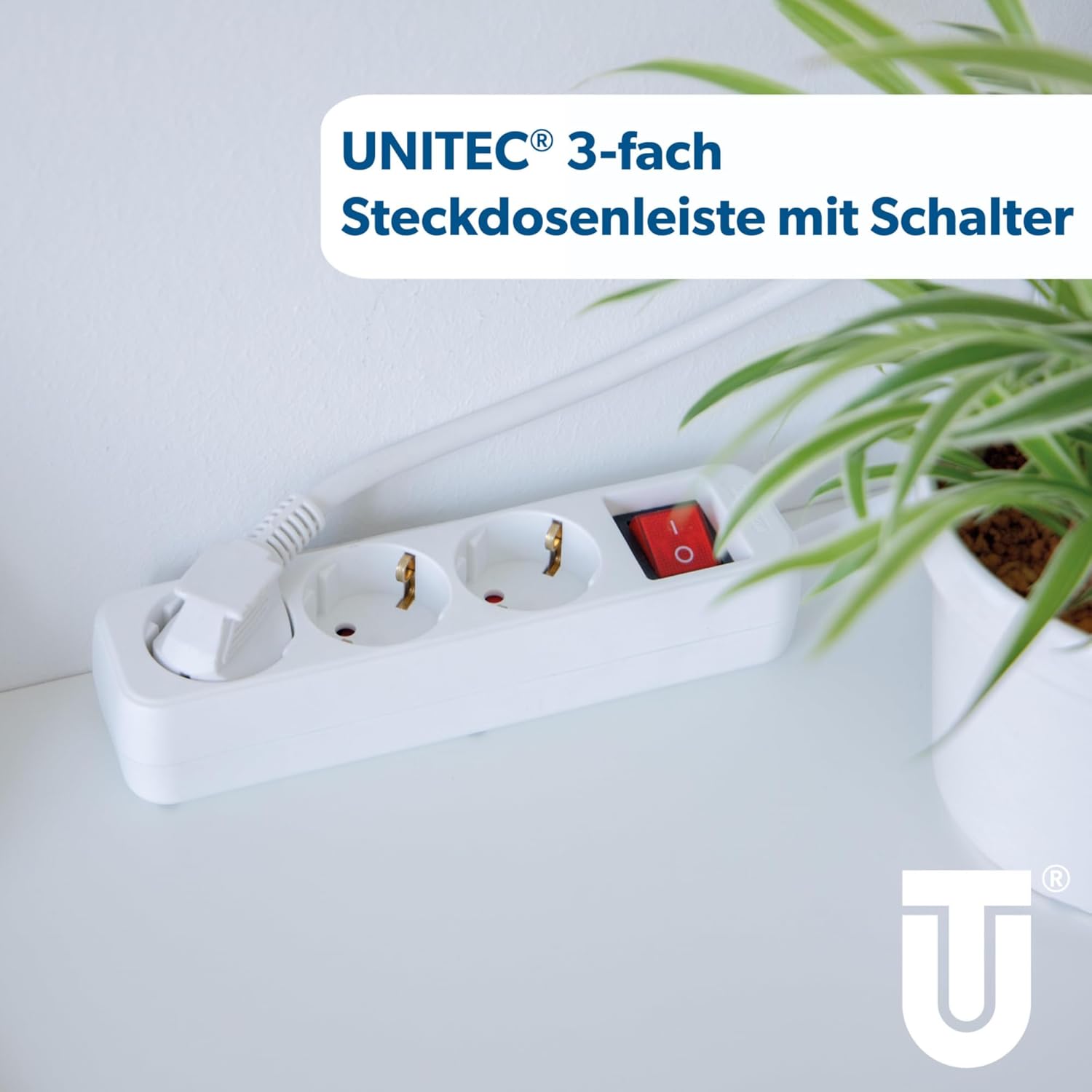 UNITEC 3-fach Steckdosenleiste mit Schalter – 1,4m Kabel, 3680W, IP20, Weiß