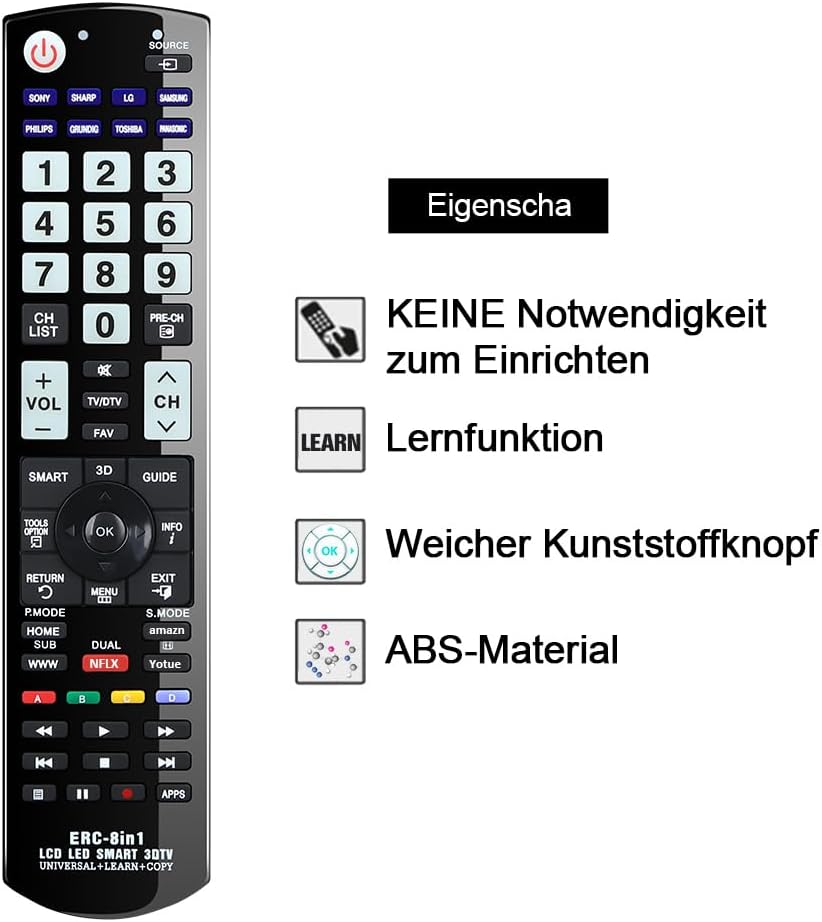Universal TV Fernbedienung für Samsung LG Sony Panasonic Philips HDTV LCD LED Smart TV