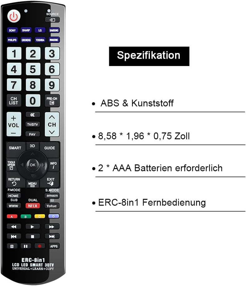 Universal TV Fernbedienung für Samsung LG Sony Panasonic Philips HDTV LCD LED Smart TV