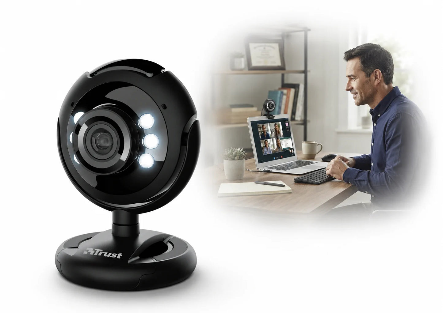 USB Webcam 1,3 Megapixel mit Mikrofon & LED Beleuchtung – PC Laptop Kamera für Videochat