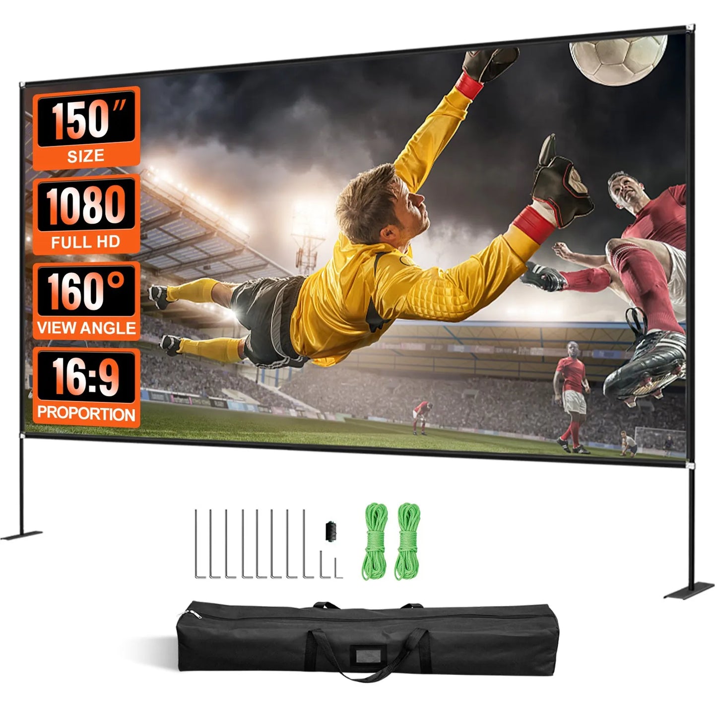 Beamer Leinwand mit Stativ 70–150 Zoll Auswahl – 16:9 Projektor Leinwand für Heimkino, Präsentationen und Outdoor Kino